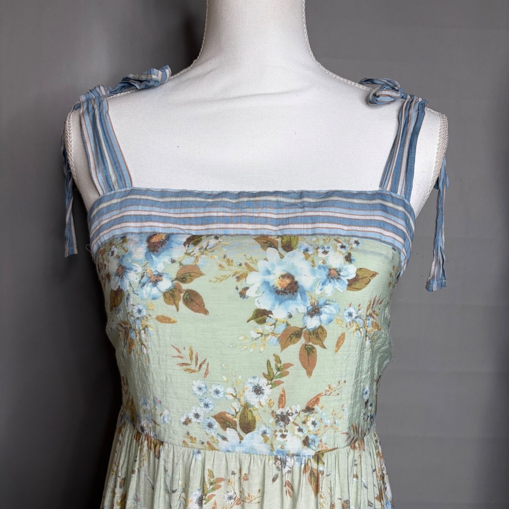 Sweet Wanderer Blue Green Floral Fairycore Midi Dress M Square Neck Cottagecore - Picture 5 of 8